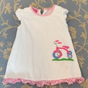 Girls' White Casual Dress with Pink Tricycle Applique